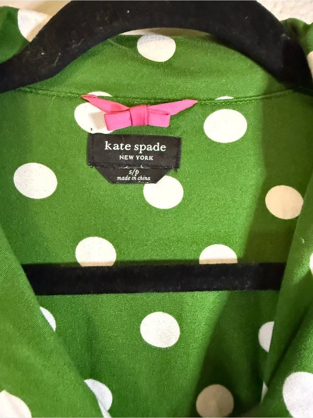 Kate Spade Green & White Polka Dot Short Pajama Set with Pink Trim